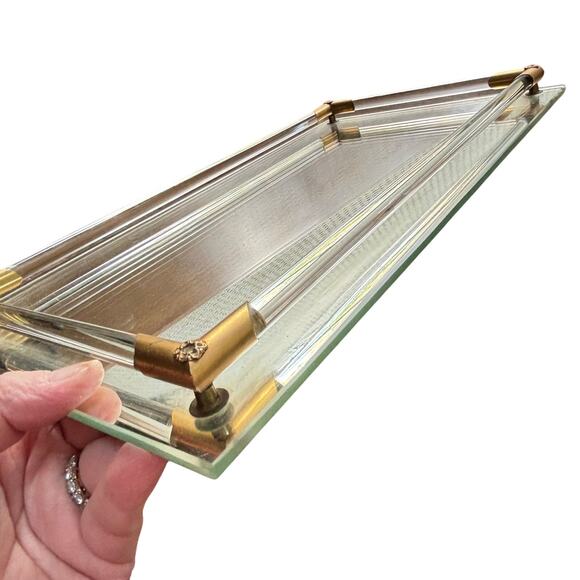 Vintage mirror vanity tray lucite rod gallery gold hardware mid century modern - Picture 8 of 9